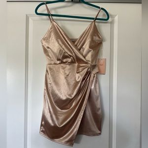 NWT gold cocktail / short formal / prom dress by Blashe Sz L